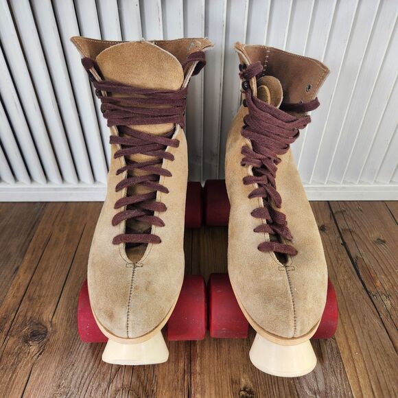 VTG Chicago Roller Skates Mens Sz 7 Brown Suede Boots Quad Wheels Retro 70s 80s